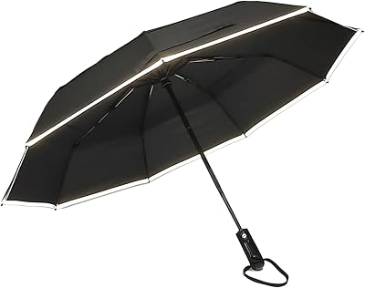 Windproof Vented Double Canopy Travel Umbrella with Teflon Coating - Portable Compact Foldable Lightweight Design and High Wind Resistance