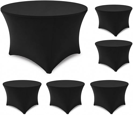 Round Table Covers - 6 Pack 48x30 Inch Table Cloth - Black