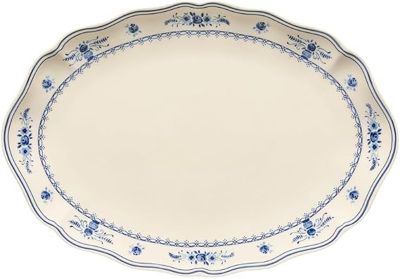Costa Nova Ceramic Stoneware 16'' Oval Platter - Vila Collection, Beige-Blue | Microwave & Dishwasher Safe Dinnerware | Food Safe Glazing | Restaurant Quality Tableware