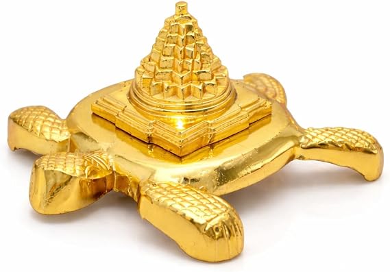 Gold Plated Meru Kachua Yantra Turtle with Shree Yantra Pyramid Vastu Feng Shui Tortoise for Wealth, Luck & Protection | 280g, 6 cm | Home Temple, Office Decor (1 Pc)