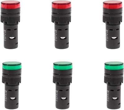 6 pcs Energy Saving LED Indicator Light Voltage 24V Current 20mA Mounting Hole Size 22mm 78 Inch 3 Green, 3 Red 24V ACDC
