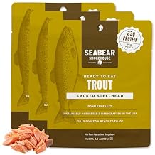 SeaBear Ready to Eat Idaho Trout 3-Pack SeaBear Trout Fillet, Fully Cooked, Shelf-Stable, No Refrigeration Needed, High-Protein Gourmet Fish, Wild Flavor in a Gold Seal Pouch, 3.5 oz (Pack of 3)