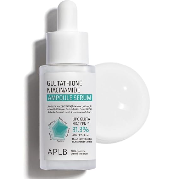 APLB Glutathione Niacinamide Ampoule Serum | LIPO GLUTA NIAC CENTM 31.3% 1.35 FL.OZ/Korean Skincare, Long lasting moisturizing, Improve skin elasticity, Revitalize for gentle and improve skin texture