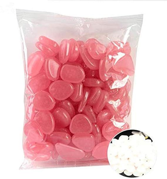 100Pcs Glow in The Dark Garden Pebbles Glow Stones Rocks for Walkways Garden Path Patio Lawn Garden Yard Decor Luminous Stones (Pink)