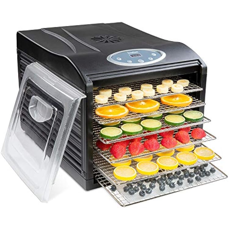 Ivation Stainless Steel Tray Electric Food Dehydrator Machine - 6 Trays - 480w -Digital Timer & Temperature Control with Auto Shutoff -95F to 158F