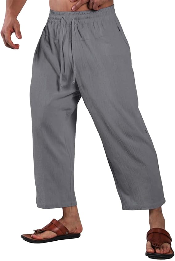 Mens Capri Sweatpants Casual Loose Fit Wide Leg Track Pants Elastic Waist Drawstring 3/4 Beach Yoga Lounge Trousers