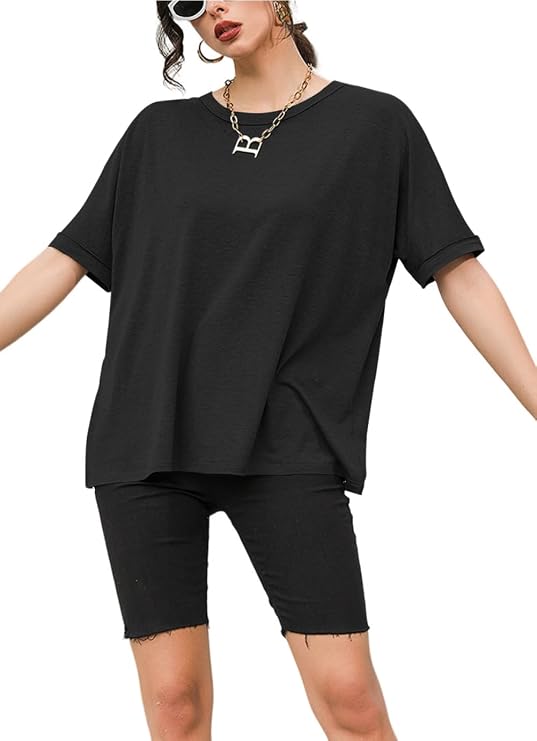 Women's Oversized Loose Fit Summer Short Sleeve Oversized T-Shirt bequem und hautverträglich Stoffeleicht und luftig lockere Passform Elegant Basic-Design