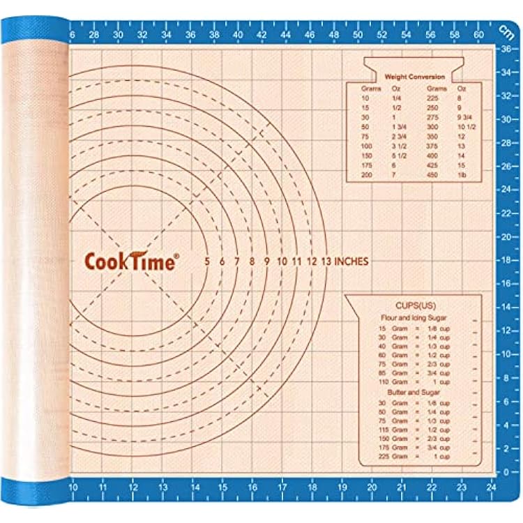 Silicone Pastry Baking Mat Non Stick-Large Rolling Dough with Measurements-Non Slip Pizza,Fondant,Pie,Cake Baking Mat - 26 x 16 Inch By Cook TimeBlue