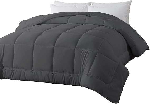 BedTreat Down Alternative Twin Duvet Insert with Corner Tabs, All Season Quilted Bed Comforter Box-Stitched, Machine Washable Microfiber Bedding Grey