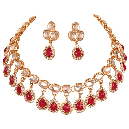 Sunsoul by Touchstone Indian Bollywood Traditional Handcrafted Hangings Designer Jewelry Necklace Set in Gold Tone for Women.