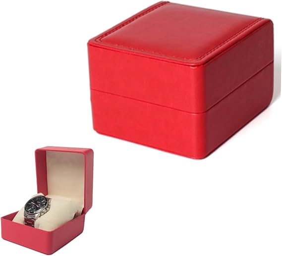 Portable Square Watch Box,Single PU Leather Watch Travel Case Jewelry Storage Case Organizer with Removable Cushion,for Birthday Valentine Gift Box,Unisex,Wristwatches,Jewelry Bracelet Storage(Red)