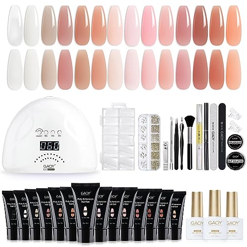 GAOY Poly Gel Nail Kit with UV Light, 14 Pcs 30g Each Extension Nail Gel, All-in-One Kit for Beginners Nail Art DIY at Home