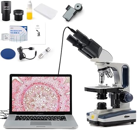SWIFT SW350B-BS50-SPAE2628 40X-2500X Siedentopf Research-Grade Compound Lab Binocular Microscope with Smartphone Adapter and 50 Pre-Cleaned Blank Slides and 100 Glass Coverslips