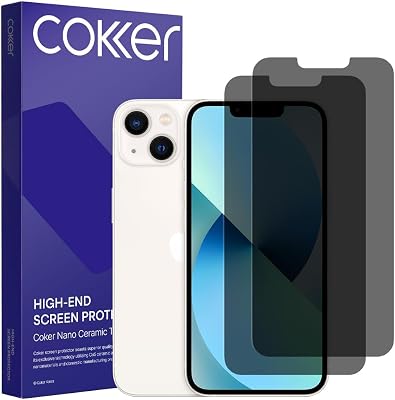 COKER 2PACK Privacy Screen Protector for iPhone 13 Pro, Anti Spy, 9H Hardness Shatterproof, Anti-Scratch, Anti-Fingerprint, Touch Sensitive, PET Film, Blue Light Filter, Easy Install