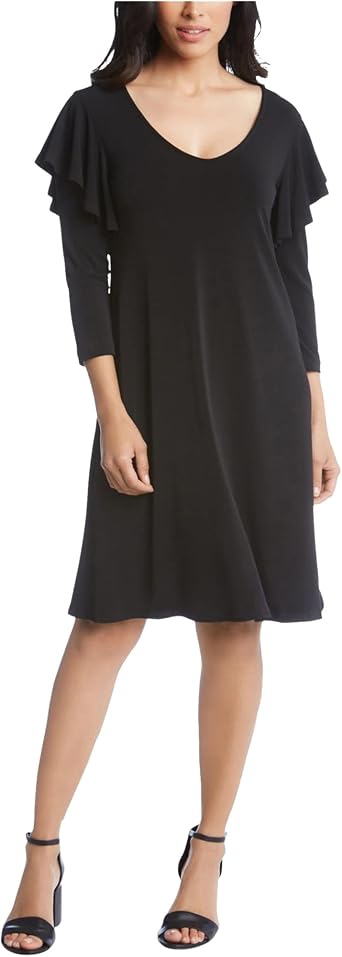 Karen Kane Womens Ruffle A-line Dress, Black, X-Small