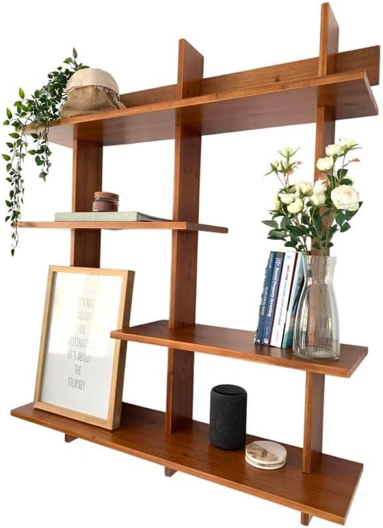 Pousutong 4-Tier Customizable Modular Designer Bookshelf. Floating Shelves or Book Shelves for Living Room or Home Office. Real Hardwood Wall Shelves Bookshelves Premium Hanging Shelf