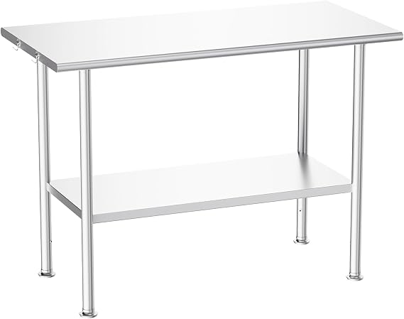 Atelicf NSF Stainless Steel Prep Table 24X48 inch, Rounded Flat Top