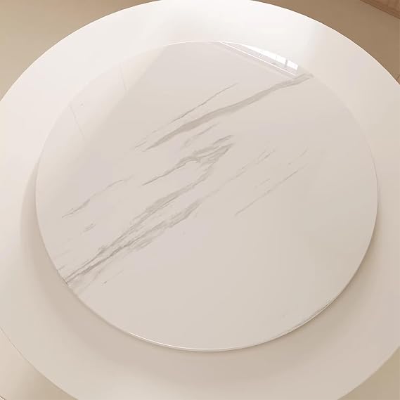 28'' 32" Marble Lazy Susan Turntable Dining Table Rotating Serving Plate, Large Round Tabletop Organizer Rotating Tray, 360 Silent & Smooth Spin(Glossy White Gray,60 * 60cm)