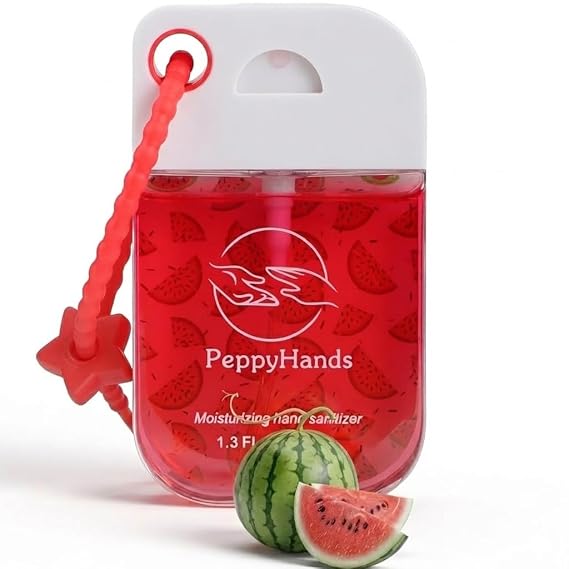 PeppyHands 1 Pack Hand Sanitizer Spray, Spray Hand Sanitizer Travel Size with Keychain, Scented Pocket Cute Mini Pocket for Kids School Gifts for Women, Teen, Girl, 1.35 FL. OZ.(Watermelon)