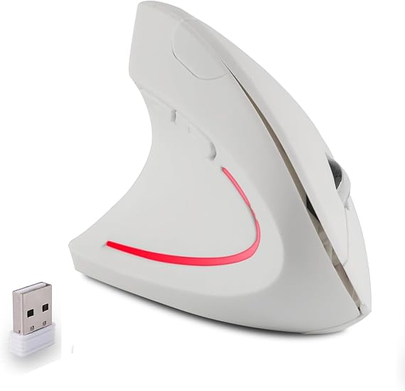 Wireless Mouse Ergonomic White Left Handed Mice, Vertical Left Hand Optical Ergo Carpal Tunnel Portable Lightweight Cordless Mice for PC Laptop Computer Mac Office Travel Middle Large Hands Women Gift