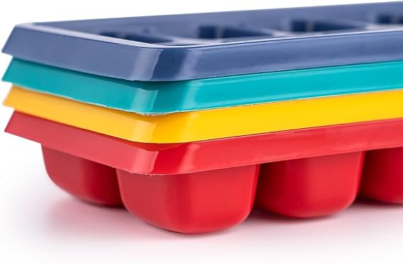Multicolor 4 Pack Ice Cube Trays for Freezer 16 Cube Easy Release Plastic Ice Maker, Flexible Twist Design, Space Saving Reusable Ice Trays