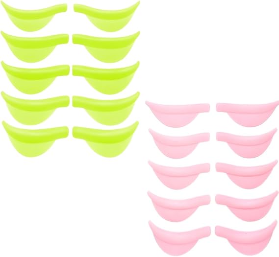 Set of 10 Reusable Silicone Lash Laminating Pads, Lash Lift Rollers, New Shape in 5 Sizes (Pink + Green) – Complete Kit for Eyelash and Eyebrow Lamination