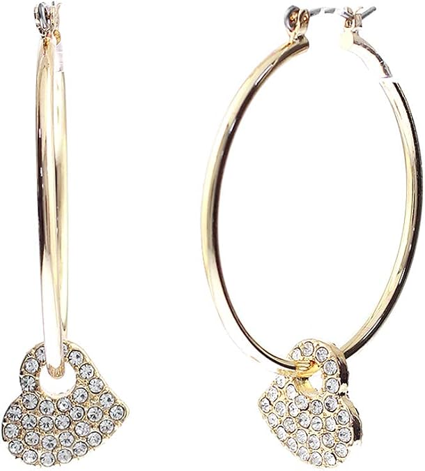Hoop Earrings for Women Drop Dangle Earring with Crystal Heart Charm 14K Gold Plated Modern & Simple with Gift Box included