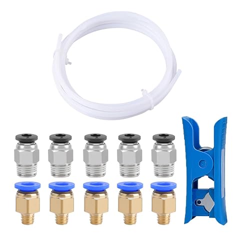 2 Meters 3D Printer PTFE Teflon Tube with Cutter, 5 Pieces PC4-M6 Pneumatic Connector, 5 Pieces PC4-M10 Pneumatic Connector