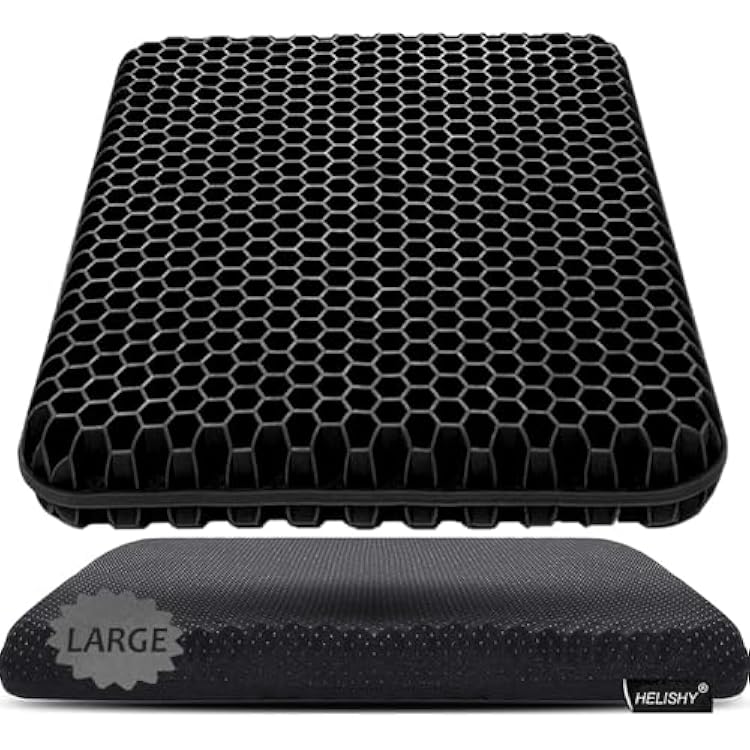Gel Seat Cushion, Large Gel Cushion Breathable Honeycomb Chair Pads Gel Cushion with Non-Slip Cover for Home Office Chair Car Seat Wheelchair Absorbs Body Pressure Points, As Seen on TV Black