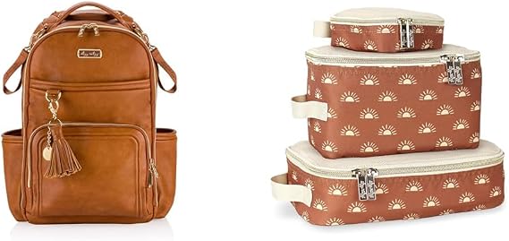 Itzy Ritzy Boss Plus + 3-Piece Set of Packing Cubes, Cognac