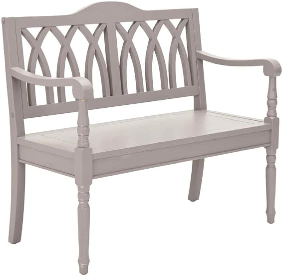 SAFAVIEH Furniture - Benjamin Bench - Quartz Grey - Solid Wood - Farmhouse High-Back Design - Ideal for Entryway, Living Room, Dining Room, 17.1" Seat Height (AMH6500C)