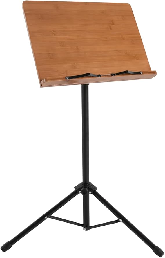 Sheet Music Stand, Bamboo Conductor Music Stand, Height Adjustable, Foldable, with Wide Wooden Bookplate, for Instrumental Performance & Band & Travel
