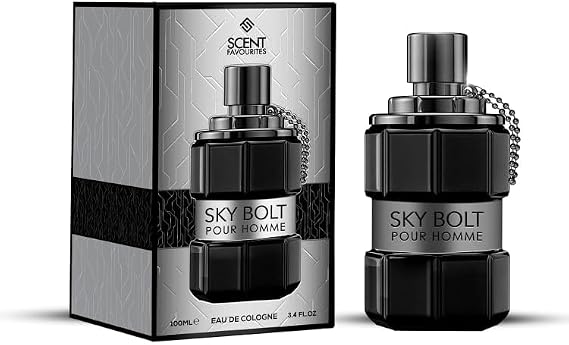 Scent Favourites Sky Bolt Pour Homme Eau de Cologne – 100ml EDC for Men with Warm Spices, Rich Tobacco, Smooth Leather, Citrus & Sweet Notes A-49