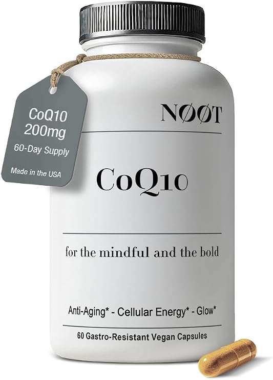 NOOT CoQ10 200mg High Absorption Coenzyme Q10 Supplement | Organic Piperine, Ubiquinone Antioxidant for Heart, Cognitive & Immune Support | Supports Cellular Energy Production | Vegan, 60 Capsules