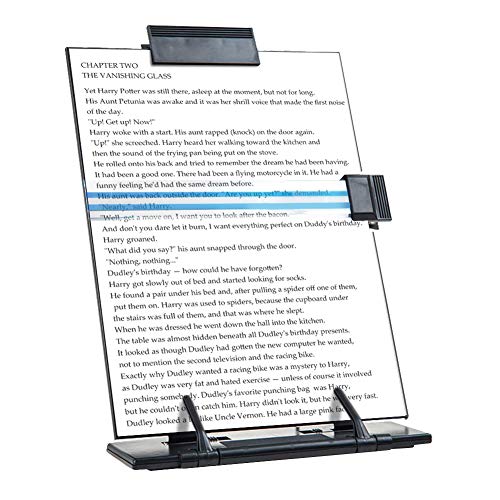 PowerKing Desktop Document Holder with 7 Adjustable Angles, Relieves Eyes and Neck Strain, Black Metal Paper Stand When Typing for Reading A4, Letters, Books, Receipts, Music Sheets, Textbooks