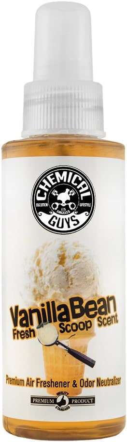 Chemical Guys AIR23104 Vanilla Bean Fresh Scoop Scent Premium Air Freshener & Odor Eliminator, (Great for Cars, Trucks, SUVs, RVs, Home, Office, Dorm Room & More) 4 fl oz | Sweet vanilla bean scent refreshes interiors while neutralizing odors, adjustable spray for any vehicle