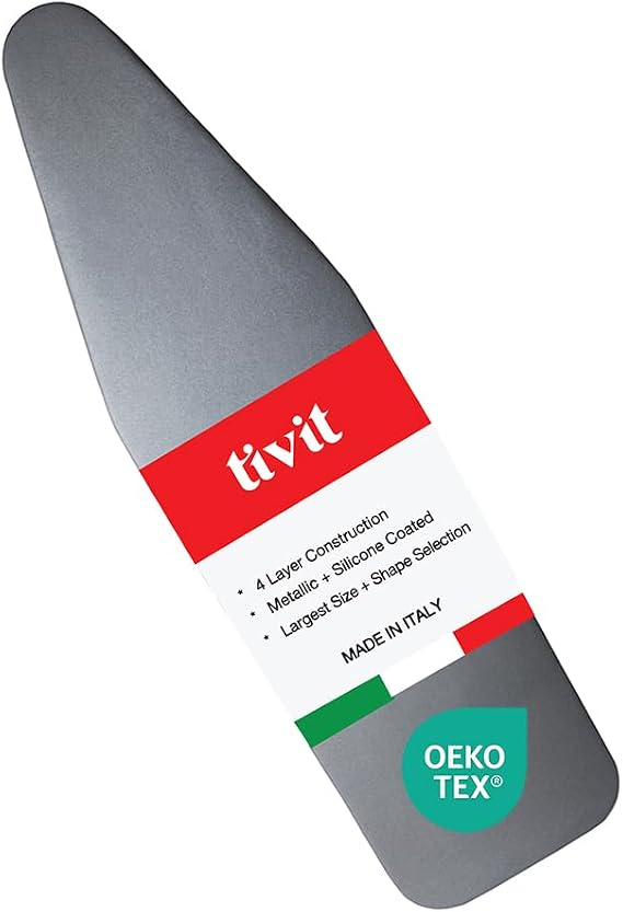 TIVIT Ironing Board Cover 18 x 49 Made in Italy, Alumitek PRO Heat-Reflective, Thick 4-Layer Padding, Scorch & Stain Resistant