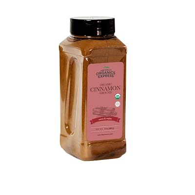 HQOExpress Organic Ground Cinnamon Powder - USDA Certified Organic - Gluten-Free - Keto Friendly - Non-GMO - Kosher - Sustainably Grown - 14oz Chef Jar