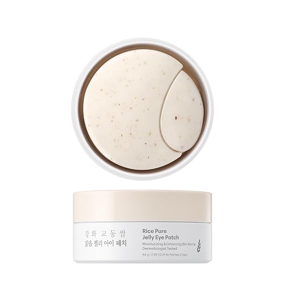 THANKYOU FARMER Rice Pure Jelly Eye Patch, 60 Count, Hydrogel Under Eye Mask Patches, Cooling Vitality & Elasticity Support with Niacinamide & Panthenol, Two Shapes for Multi-Area, Korean Skin Care
