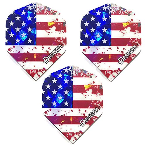 Art Attack Designa USA American Flag Stars & Stripes Patriot, Holographic Strong Standard Dart Flights 1 Set
