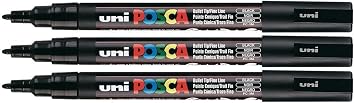 Uni Posca Paint Marker PC-3M Black, 3 Pens Pack(Japan Import)