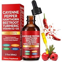 Cayenne Pepper Drops, Natural Cayenne Pepper Supplement Liquid Drops,Vitamin D3 K2 Beet Root Powder, Ceylon Cinnamon, Turmeric Curcumin, 60ml