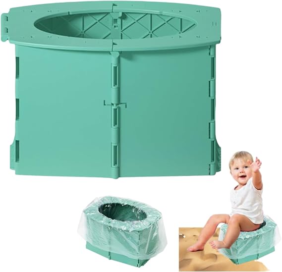 Travel Potty Foldable Set | Foldable and leak-proof design with 10 cleaning bags ideal for toddler potty training on car trips, camping, and outdoor adventures.