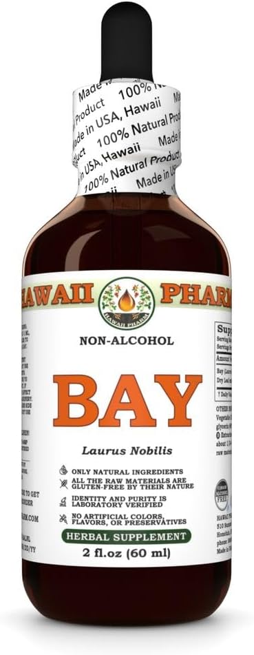 Bay (Laurus Nobilis) Dry Leaf Glycerite, Made in Hawaii, All Natural, Vegan, Lab Tested Alcohol-Free Liquid Extract - 2 fl.oz