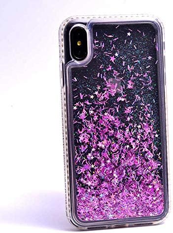 Ehr. iPhone X/XS Uyumlu Yanları Taşlı Sulu Simli Lüx Silikon Kılıf (Mor, iPhone X/XS)