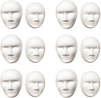12 Pcs DIY White Mask, Halloween White DIY Masks,Plain Mask Paper Full Face Opera Masquerade Masks