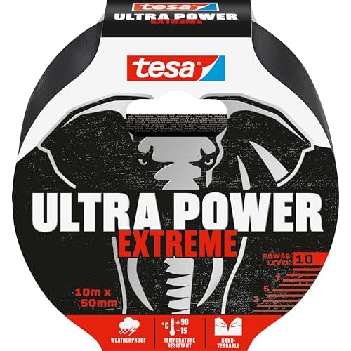 tesa Ultra Power Extreme Super Duct Tape - Repair Tape with Extra Strong Hold Even on Rough Surfaces - Weather Resistant and Hand-tearable - 10 m x 50 mm