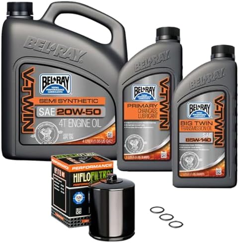 Bel-Ray Semi-Synthetic EngineTransmissionPrimary Oil Change For Harley Davidson Motorcycles, 1984-2017 Harley Twin Cam & Evolution, Chrome Oil Filter