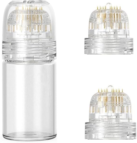 Derma Stamp Hydra Micro-Tip System with 2 Gold Titanium Heads, 0.25mm Depth Configurations, Reusable Serum Enhancement Applicator for Skin Rejuvenation