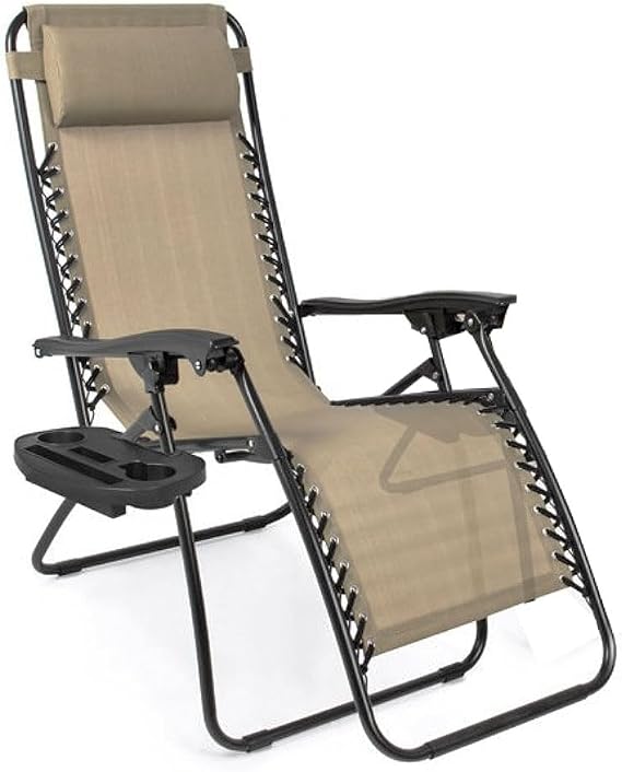 Adjustable Zero Gravity Lounge Chair with Steel Mesh Fabric: Reclining Lawn Chair Featuring Comfort Pillow, Cup Holder Tray, and Customizable Recline Positions